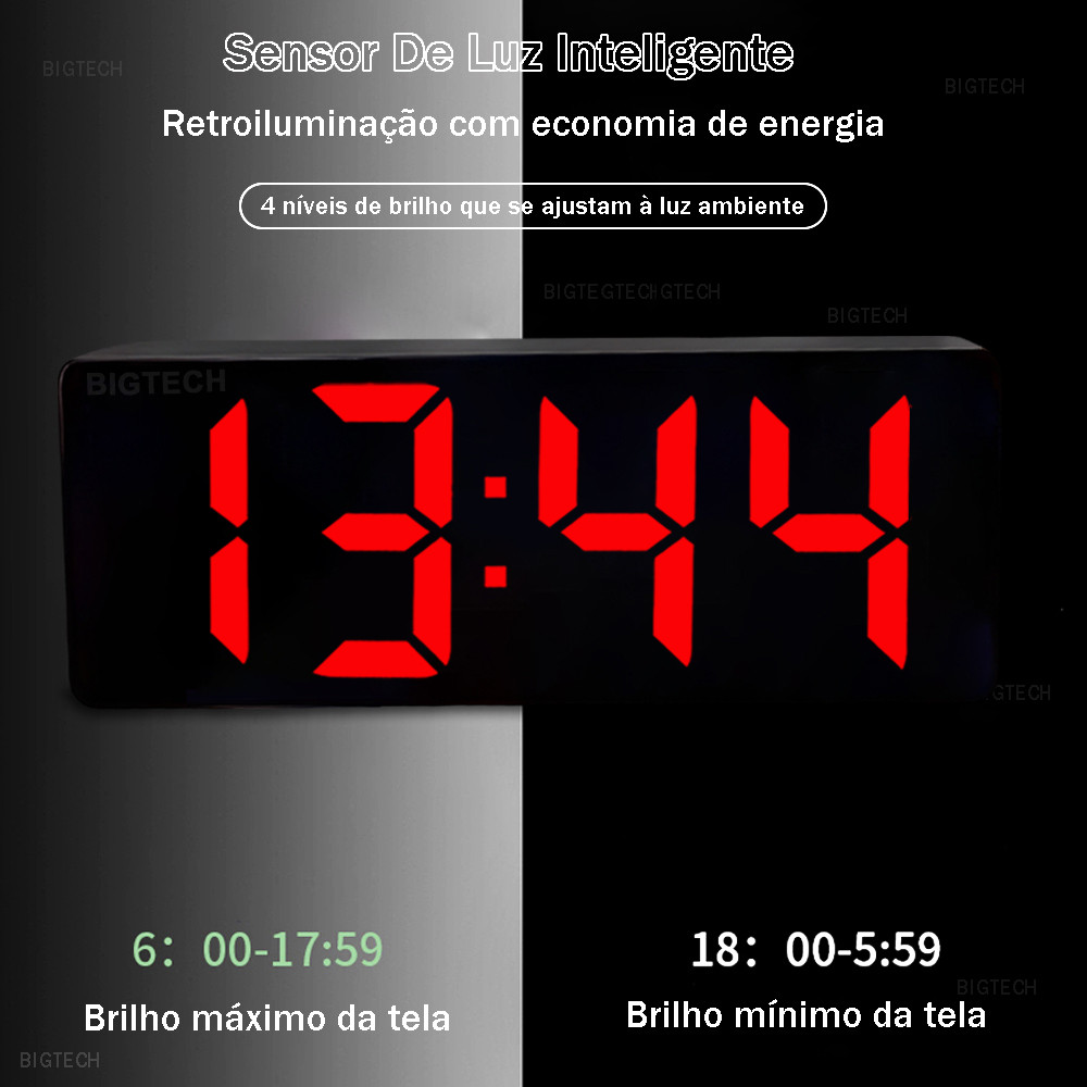 Relógio Digital LED de Mesa com Sensor de Luz e Despertador