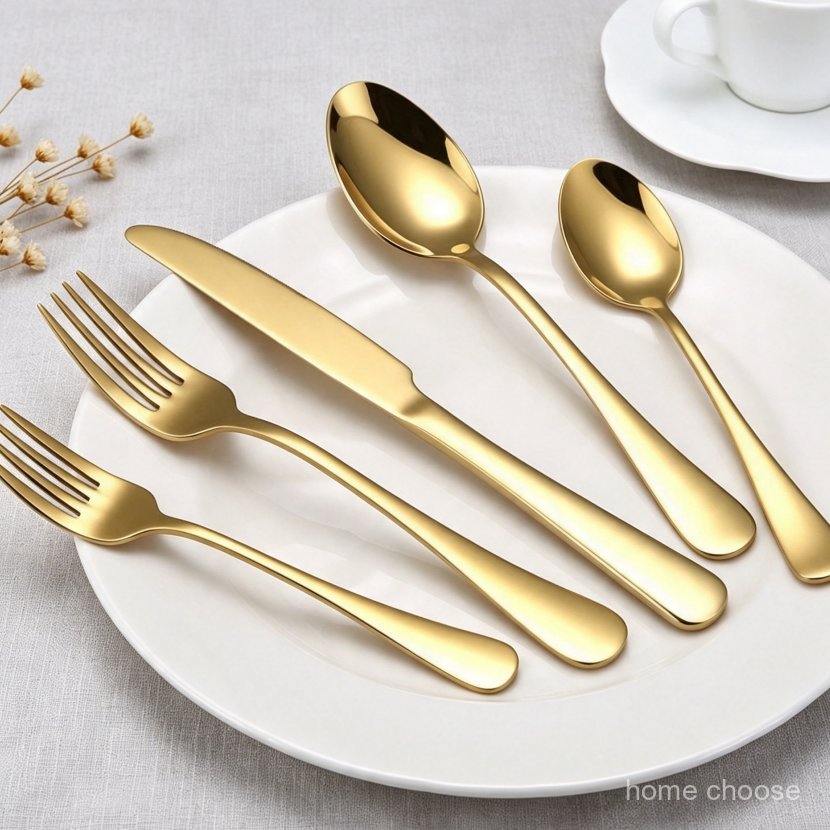 30 Conjuntos Conjunto De Talheres Dourados Com Faca Garfo Colher E Garfo Pequeno Colher De Sobremesa， Design Elegante Pr