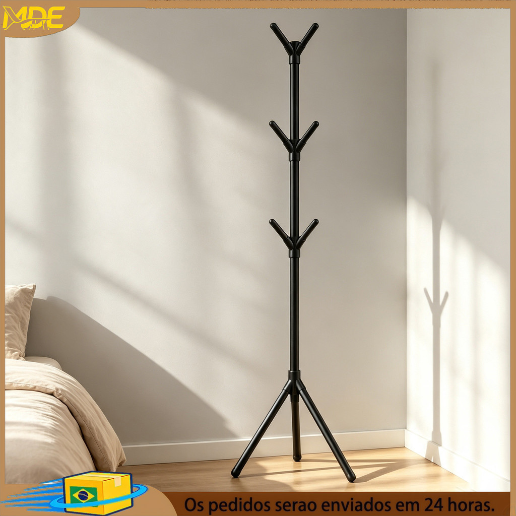 Cabideiro Vertical em Metal com Vários Ganchos, Suporte para Roupas, Chapéus e Bolsas para Entrada