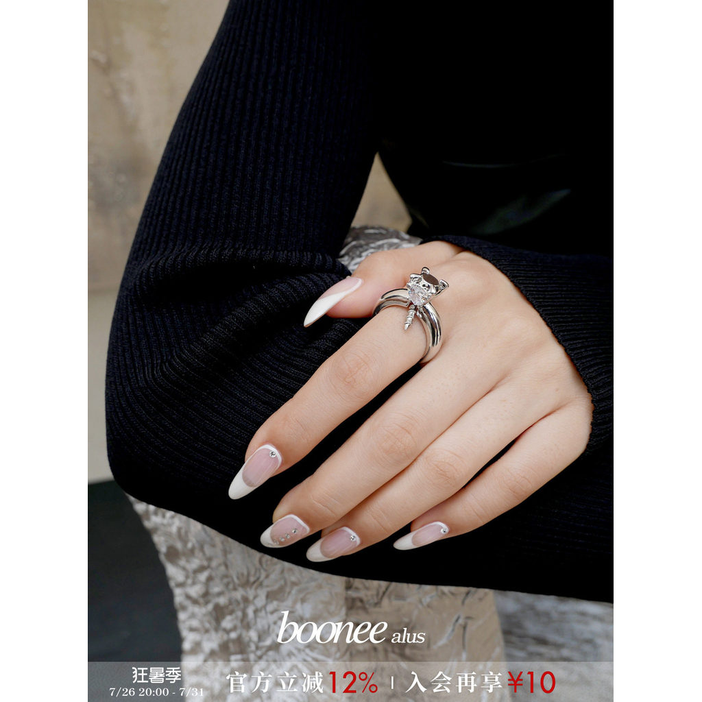 Boonee alus nicho Design anel feminino diamante prego índice dedo anel luz luxo diamante-cravejado High-End anel