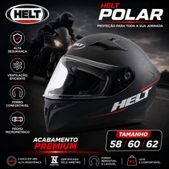Capacete Moto Masculino Feminino Preto Fosco Helt Tamanho 58/60/62