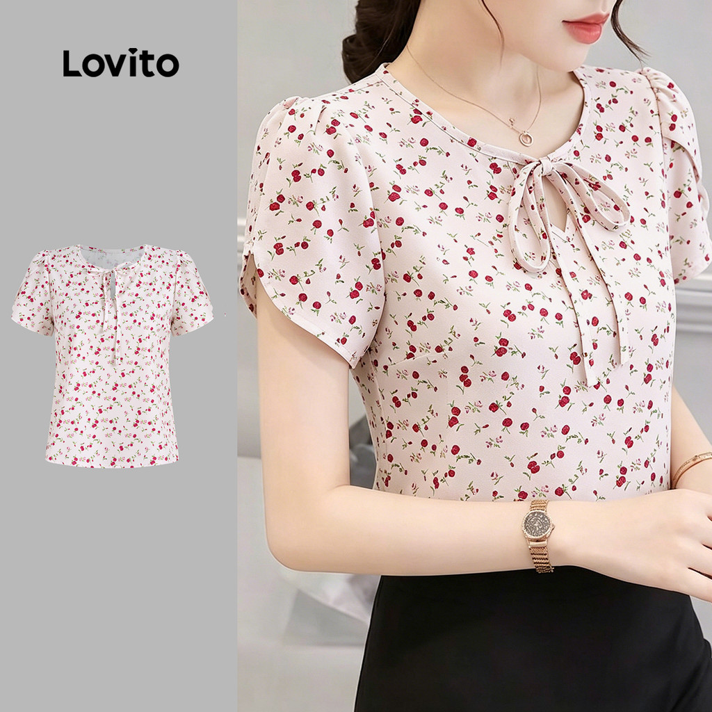 (New Arrival) Lovito Blusa Boho Primavera/verão Blusa Rosa para mulheres L195ED1