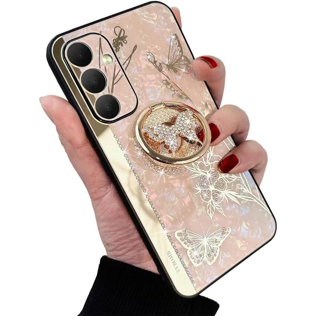 Capa Brilhante com Glitter para Galaxy A35 5G, Linda Capa 3D com Borboleta Flora