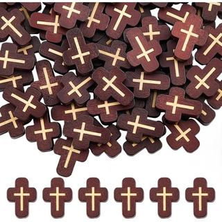 SUNNYCLUE 1 Caixa com 80 Peças de Contas de Madeira em Forma de Cruz, Mini Crucifixos, Contas de Madeira Marrons para Na