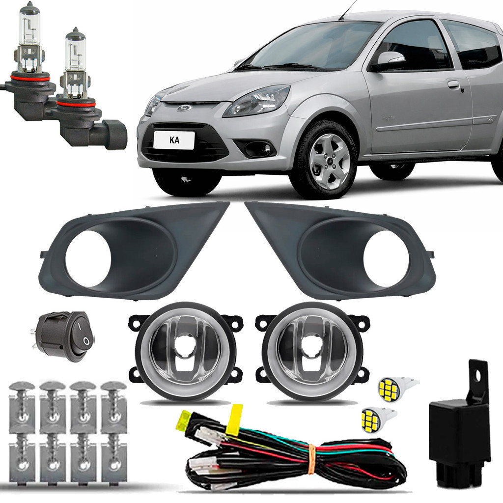 Kit Farol Milha Farolete Auxiliar Cibie Neblina Completo Ford Ka 2012 2013 2014 + Molduras Pretas