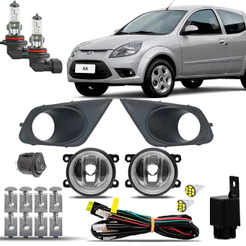 Kit Farol Milha Farolete Auxiliar Cibie Neblina Completo Ford Ka 2012 2013 2014 + Molduras Pretas