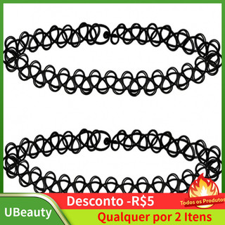 2 Peças de Colar Choker de Tatuagem Preto, Colar Choker de Tatuagem Arco-Íris, Colar Choker Azul Estilo Anos 90, Colar C