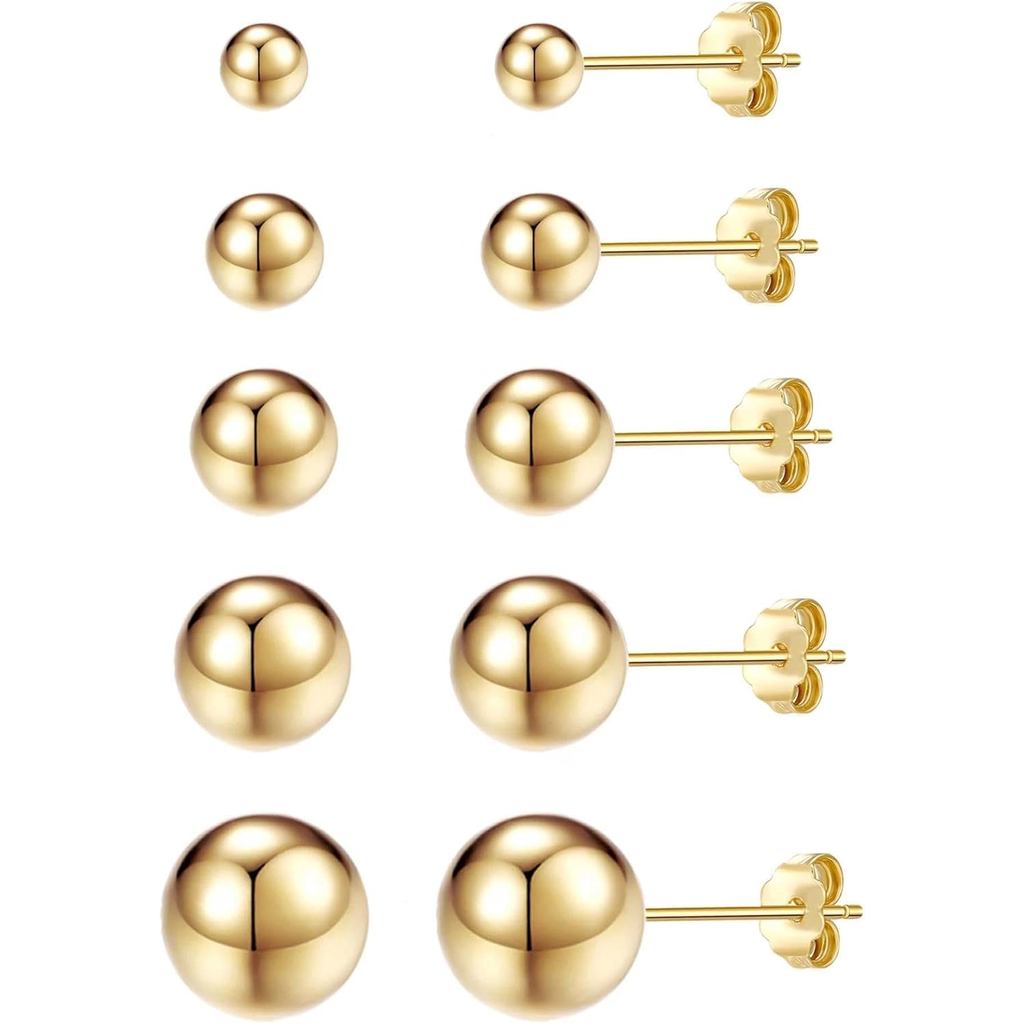ToHeart 5 Pares de Brincos para Mulheres, Banhados a Ouro 14K, Brincos Hipoalergênicos Leves, Pequenos Brincos de Bola, 