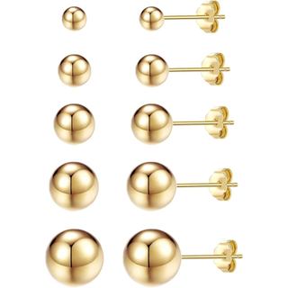 ToHeart 5 Pares de Brincos para Mulheres, Banhados a Ouro 14K, Brincos Hipoalergênicos Leves, Pequenos Brincos de Bola, 