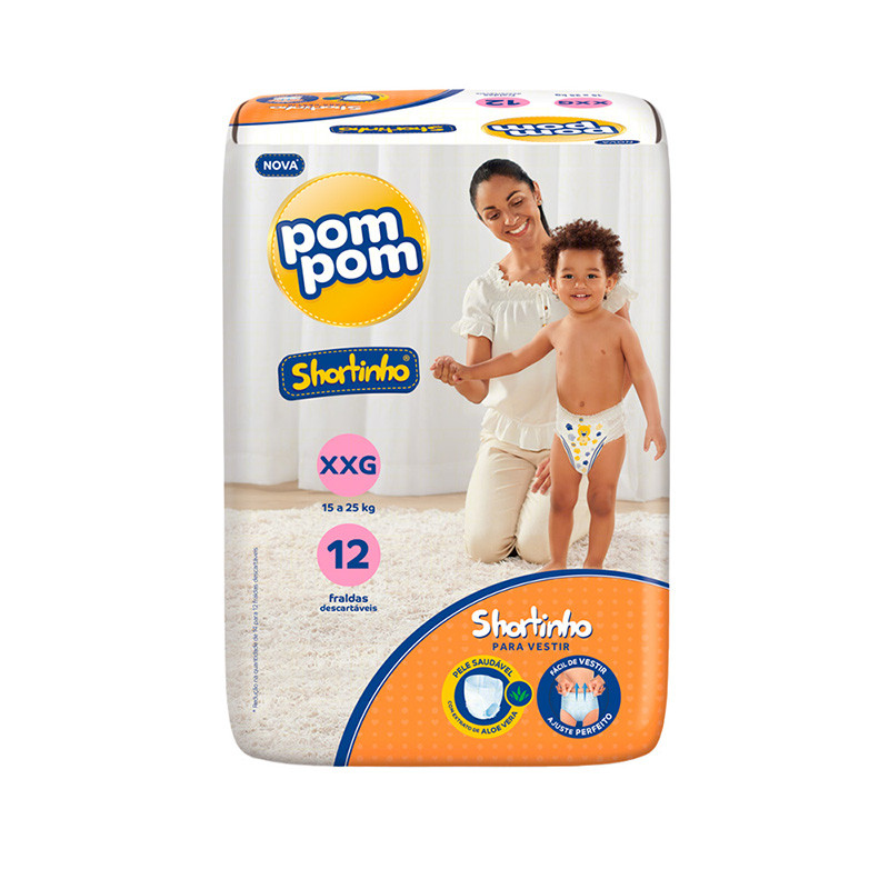 Fralda Infantil Pom Pom Shortinho Jumbinho Tamanho Xxg C/12