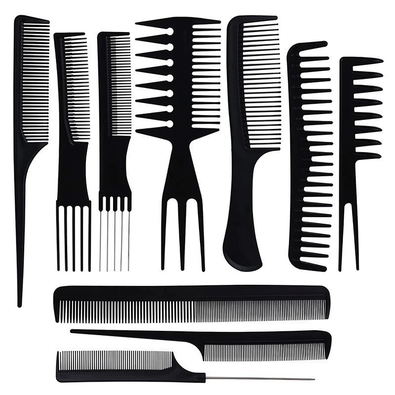 KIT 10 Pentes Profissionais Para Cabeleireiro Corte Penteado Cabelo Salão De Beleza Estojo Mechas