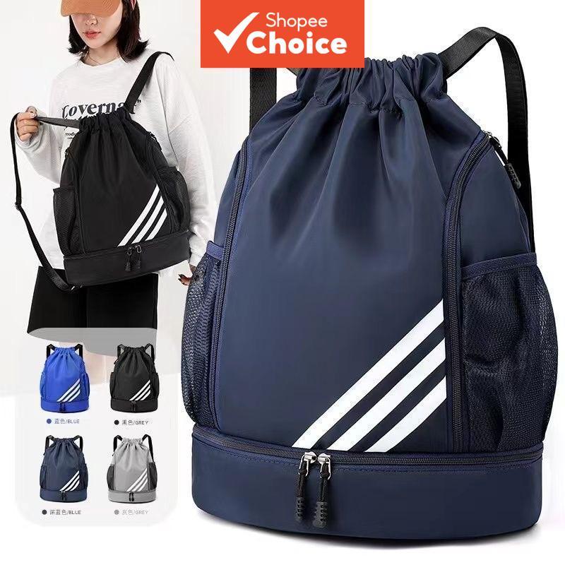  Mochila esportiva portátil com cordão, leve e de grande capacidade para esportes, fitness e lazer estudantil