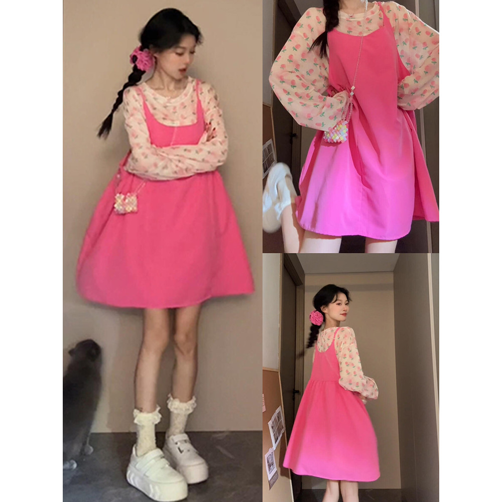 Lindo vestido Floral rosa infantil verão 2026 novo estilo estilo coreano pequeno início do outono terno
