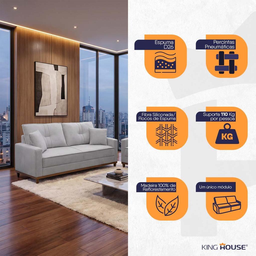 Conjunto Sofá Living 3 e 2 Malibu Bouclê Cinza 1,50/2,30m - King House — imagem 2 de 2