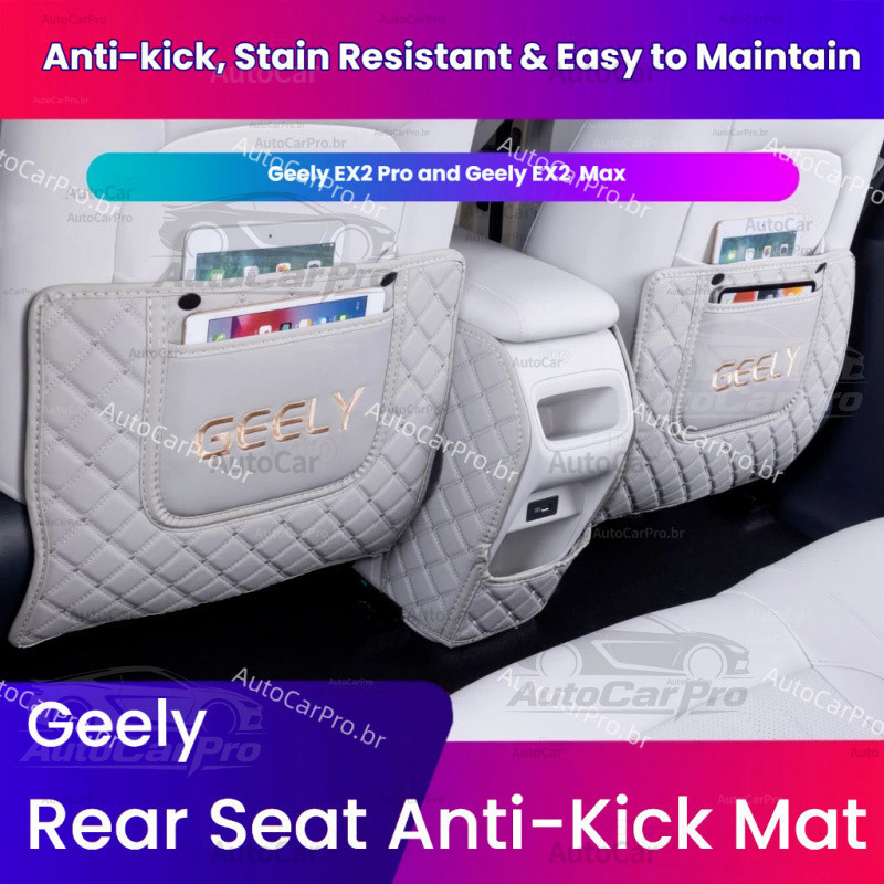Tapetes para Banco Traseiro para Geely EX2 Pro/EX2 Max, Pacote com 3 Peças em Couro Impermeável com Bolsos de Armazename