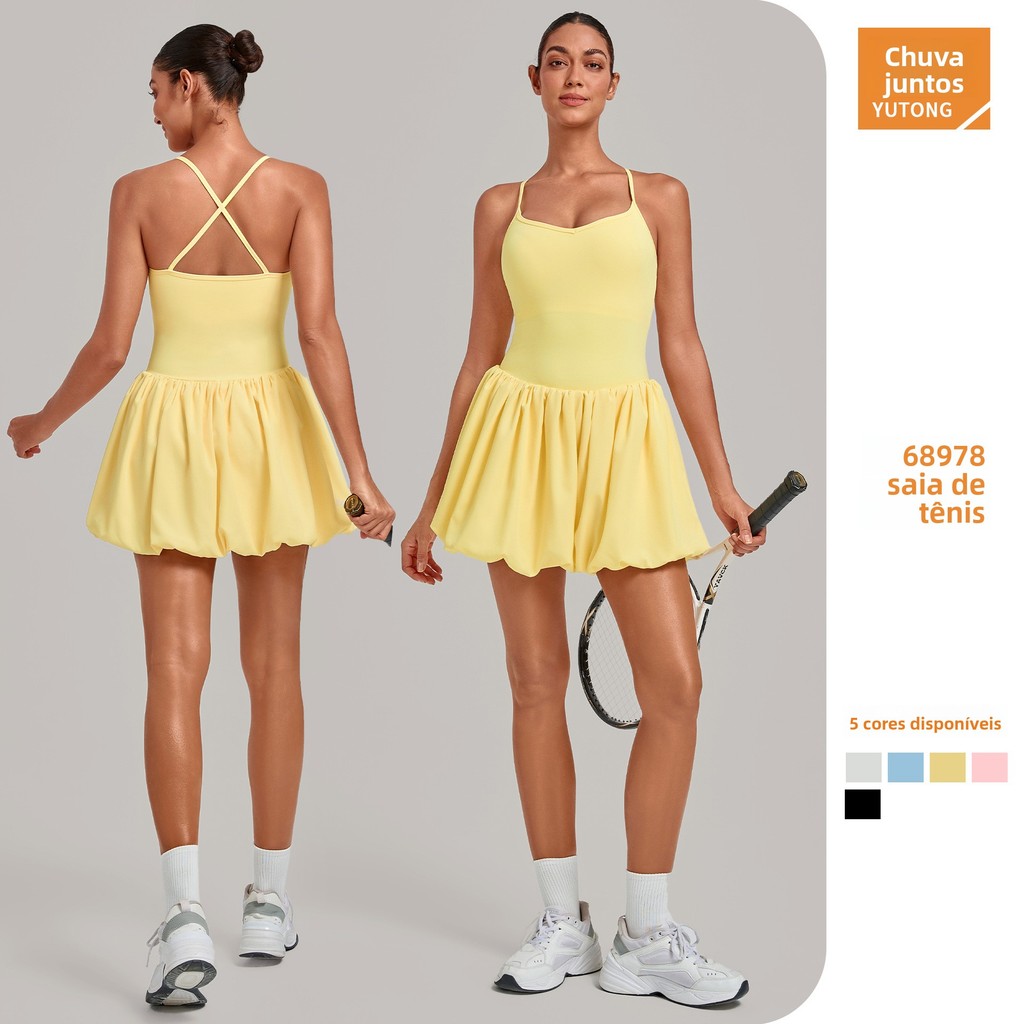 Falso de duas peças Anti-iluminação magro vestido esportivo plissado fofo Fitness Yoga tênis saia