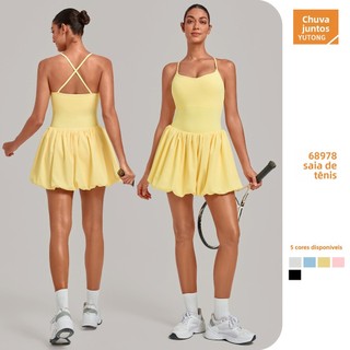 Falso de duas peças Anti-iluminação magro vestido esportivo plissado fofo Fitness Yoga tênis saia