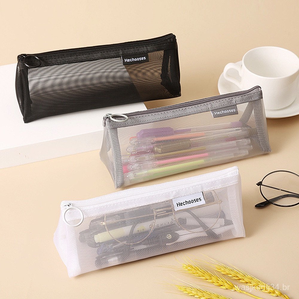 Estojo De Malha Transparente Simples/Zipper Lock Lápis De Grande Capacidade/Multifunções Diversos Saco De Armazenamento/