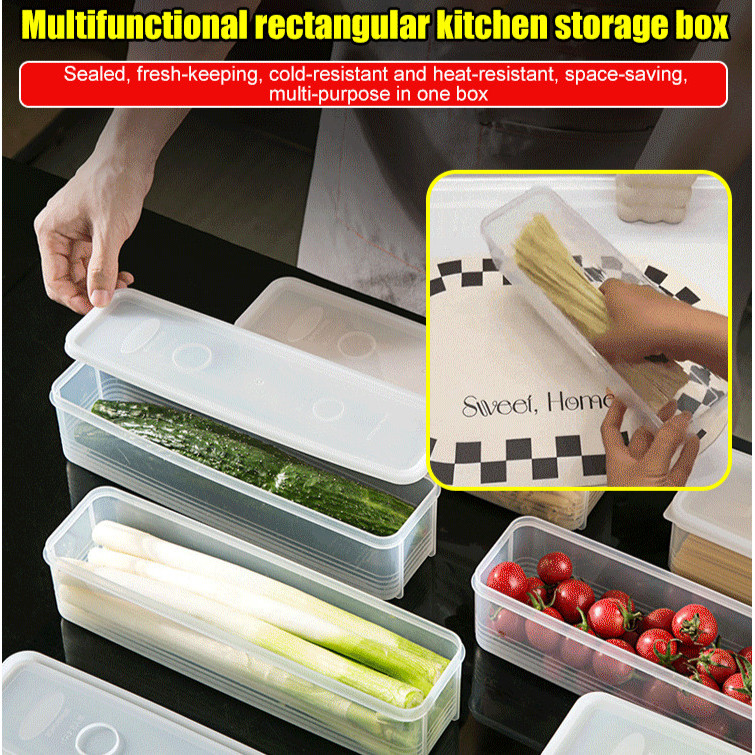 Caixa de vedação plástica multifuncional retangular para armazenamento na cozinha.