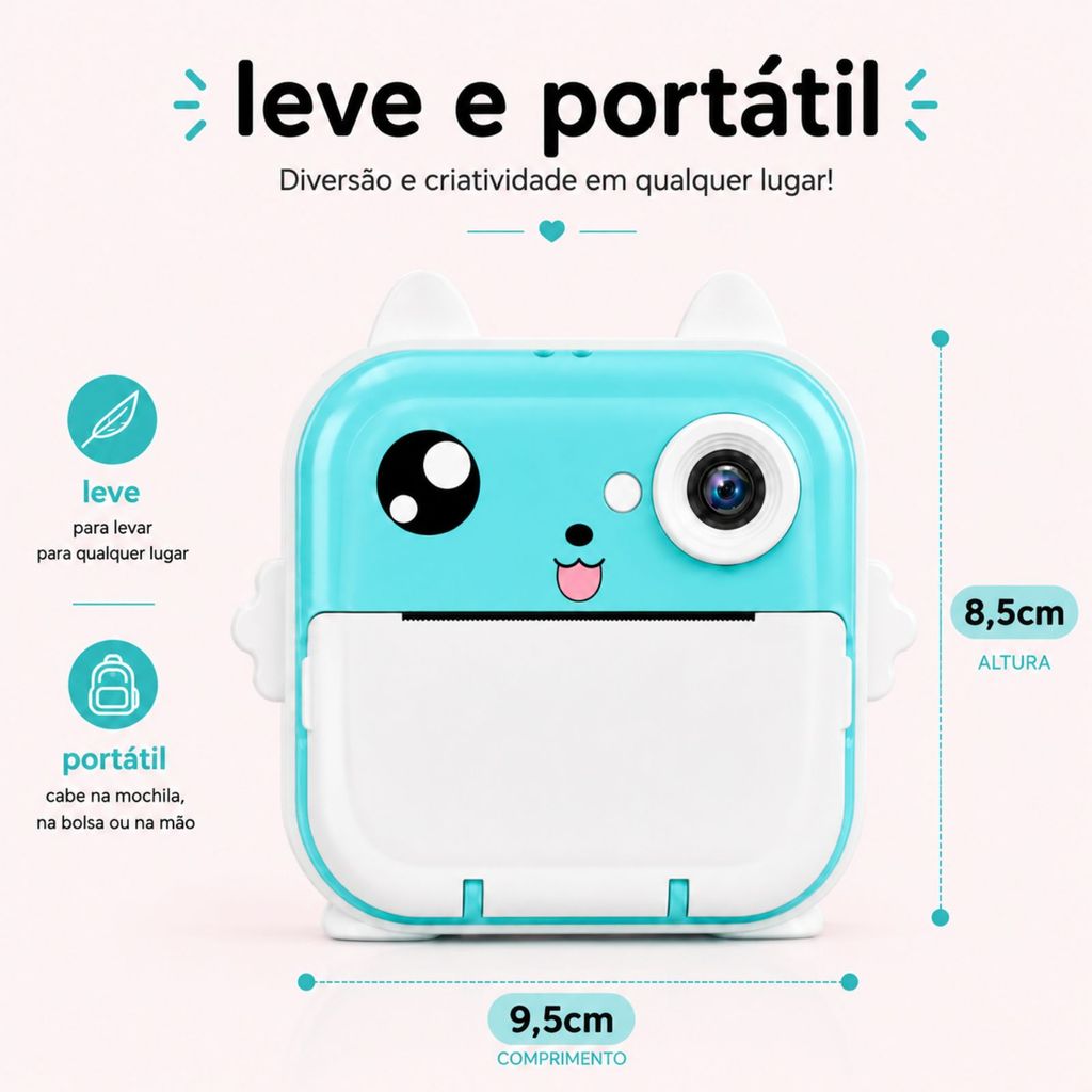 Câmera Infantil com Impressora Instantânea, Foto, Vídeo, Jogos, Tela 2,4 e Papel Térmico — imagem 2 de 2