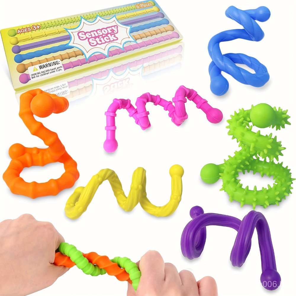 Conjunto Colorido de 6 Bastões Sensoriais, Brinquedos Antiestresse para Alívio da Ansiedade para Crianças e Adultos