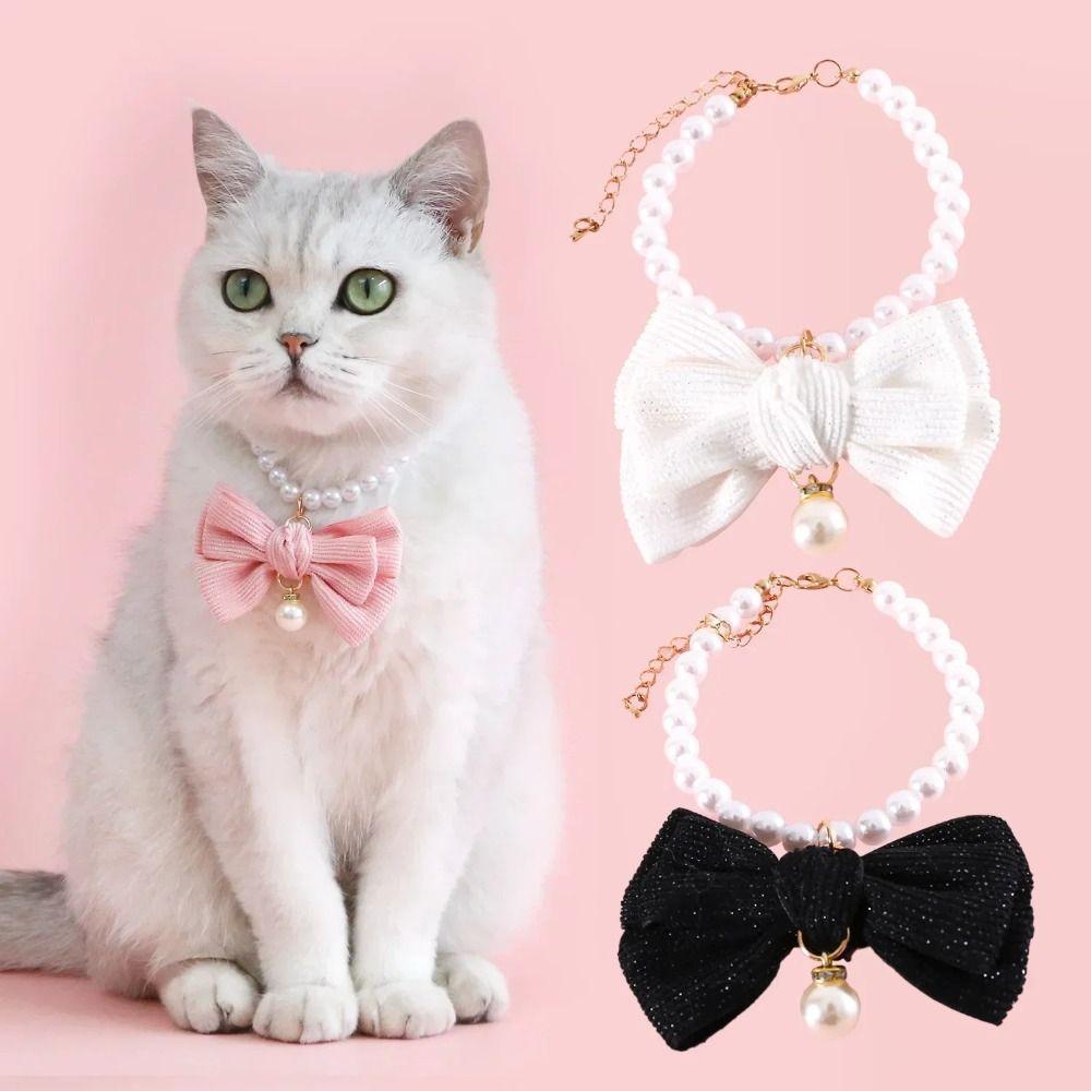 Coleira Para Animais De Estimação , Colar Ajustável De Pérolas Falsas Anti-Asfixia , Fofo Com Sino Gato , Animal