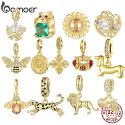Bamoer 925 Prata Esterlina Banhado A Ouro Sorte Charme Grânulo Pingente Dourado DIY Para Pulseira Jóias Presente