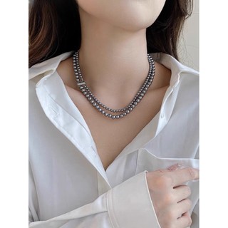 Ins nicho luz luxo platina cinza pérola colar feminino empilhado pérola dupla camada clavícula corrente realmente cânham