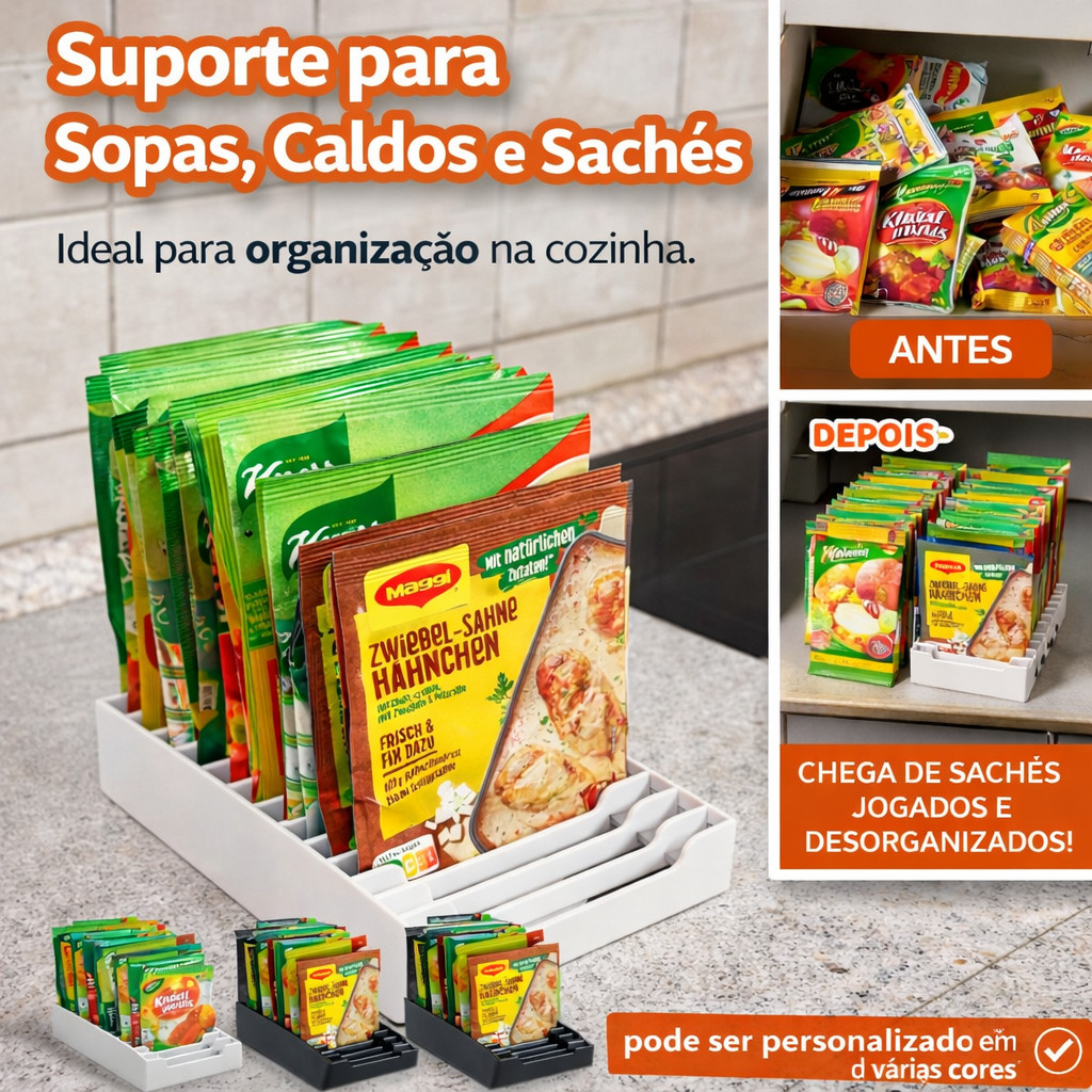 Organizador de Sachês para Cozinha Porta Sachês de Temperos Caldos e Sopas armário, cozinha, organizador de cozinha — Oferta Verificada