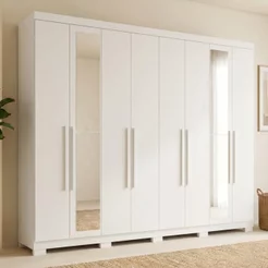 Guarda-Roupa Casal com Espelho e Pés 8 Portas 4 Gavetas Master New Branco Branco