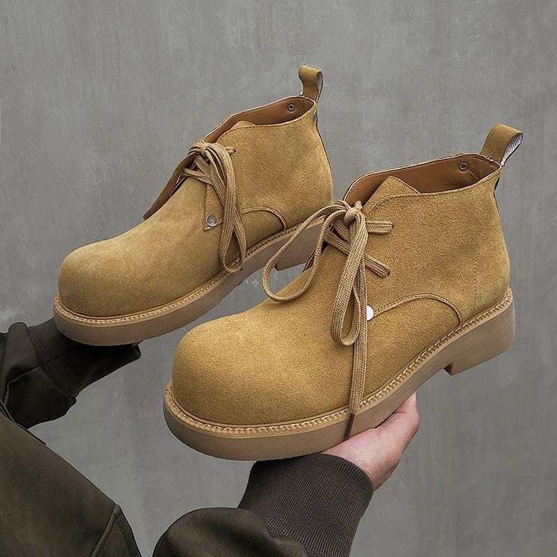 CESONMIE novo estilo sapatos de dedo grande masculino de sola grossa Retro Martin botas ferramentas Mid-Top botas curtas