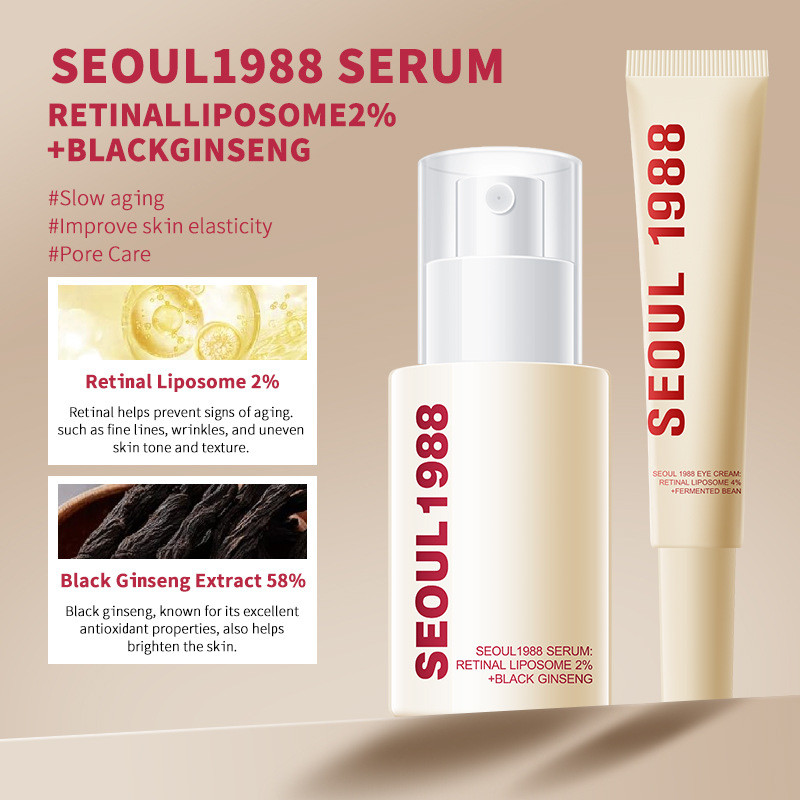 Kit Sérum e Creme para Olhos SEOUL1988 Retinal Lipossoma Ginseng Preto Elasticidade e Cuidado dos Poros