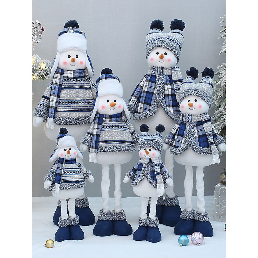 Natal azul tecido retrátil boneco de neve bonito boneca esqui balanço decoração ano novo presente do feriado