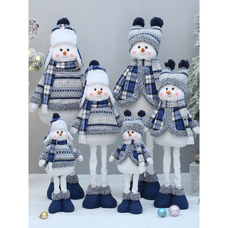 Natal azul tecido retrátil boneco de neve bonito boneca esqui balanço decoração ano novo presente do feriado