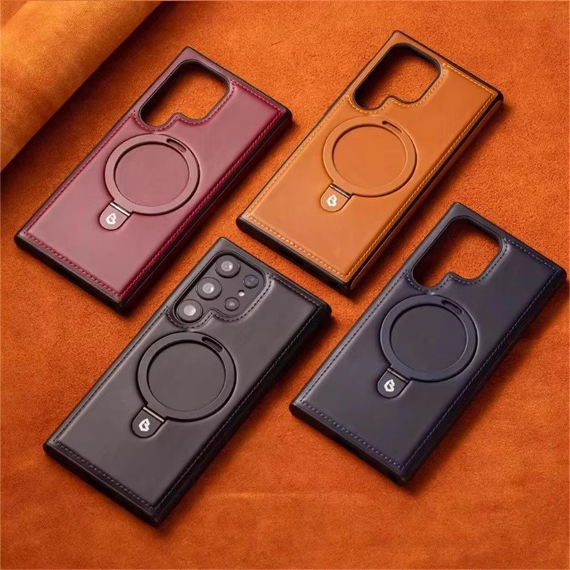 Negócios Retro Couro Titular Caso Magnético Para Samsung Galaxy S22 S23 S24 S25 