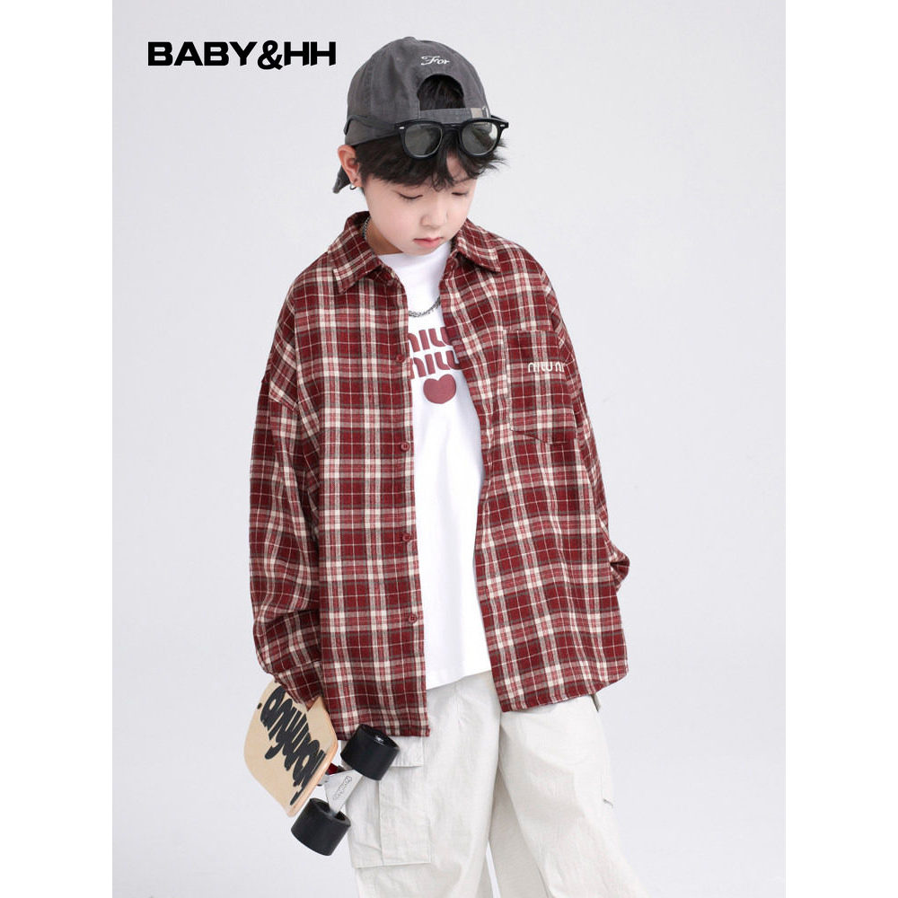 Meninos primavera outono estilo coreano manga comprida camiseta xadrez terno 2026 novo estilo crianças roupas de outono 
