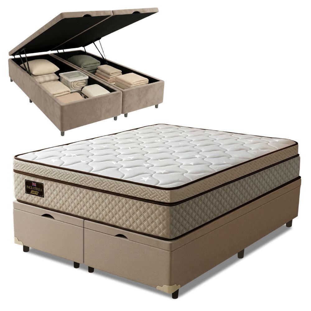 Cama Box Baú Colchão Queen Gazin Premium Molas Ensacadas E Euro Pillow 158x198x73cm Bege Branco