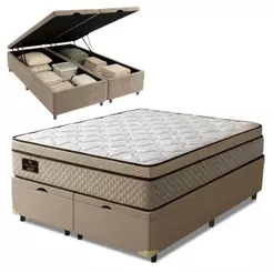 Cama Box Baú Colchão Queen Gazin Premium Molas Ensacadas E Euro Pillow 158x198x73cm Bege Branco