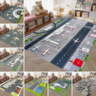 Tapete de Chão com Padrão de Vista Superior de Aeroporto, Design Plano, Durável e Antiderrapante para Uso em Sala de Est