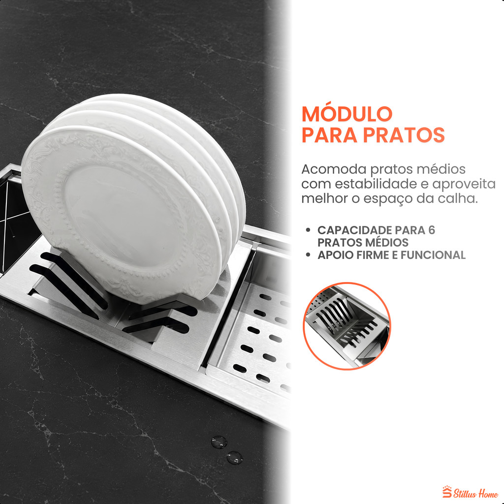 Calha Úmida Organizador Escorredor Gourmet Inox 60cm Completo Com Módulos — imagem 2 de 2