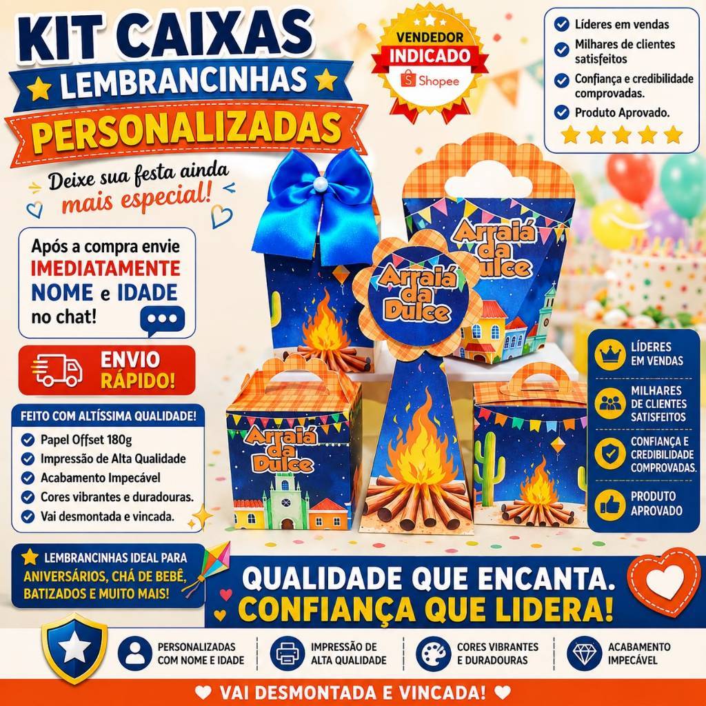 Kit 50 Caixa Arraiá Festa Lembrancinhas Personalizados Caixinha Milk Aniversário Junina Pegue e Monte