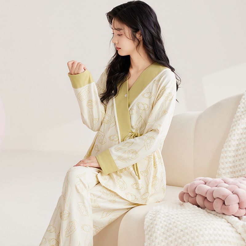 Kimono japonês roupas de confinamento outono maternidade puro algodão enfermagem pijamas maternidade feminino acolchoado