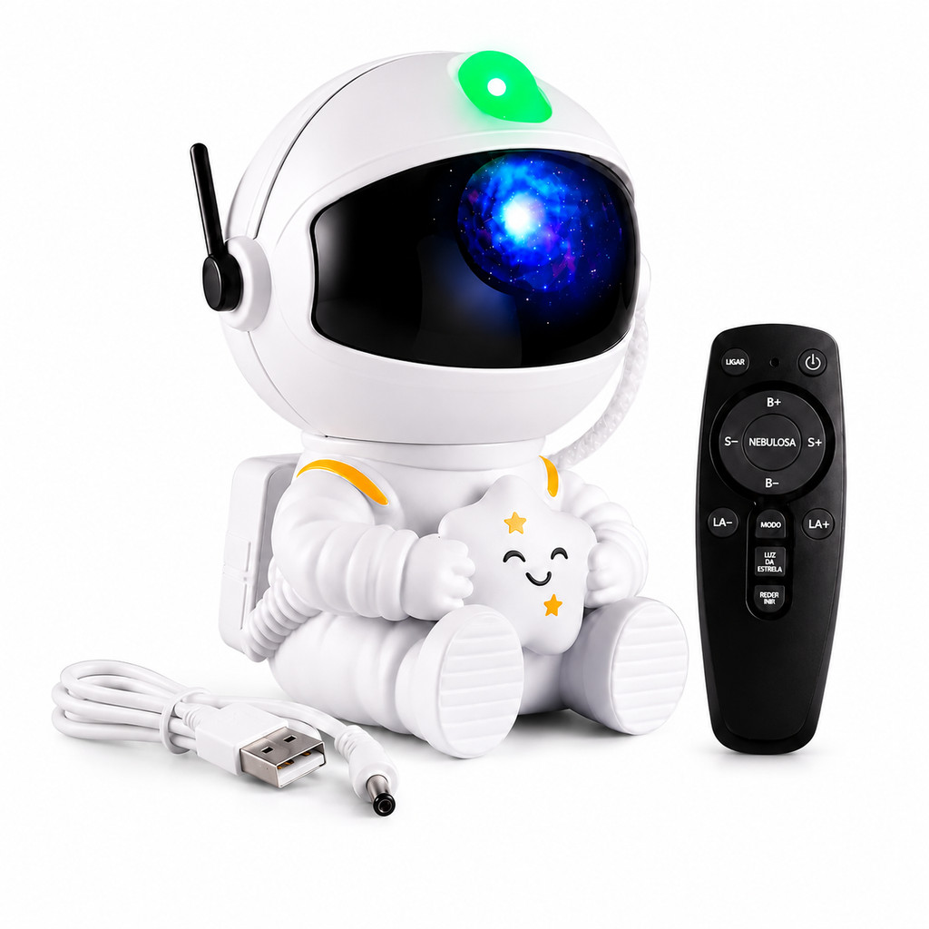 Projetor Galáxia Astronauta LED Com Controle Remoto