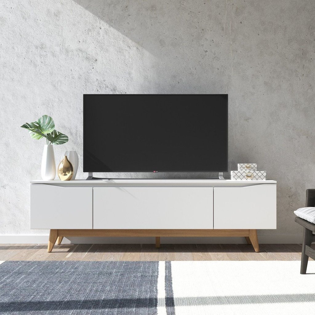 Rack para TV até 75 Polegadas MDF 184cm Pés em Madeira Maciça Flynt Bege Off White/Natural