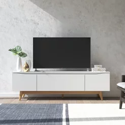 Rack para TV até 75 Polegadas MDF 184cm Pés em Madeira Maciça Flynt Bege Off White/Natural