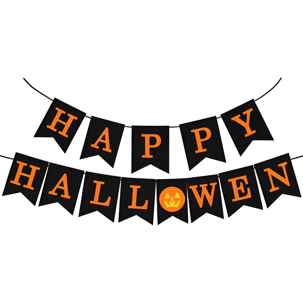 Faixa De Papel Happy Halloween Preto e Laranja Decoração