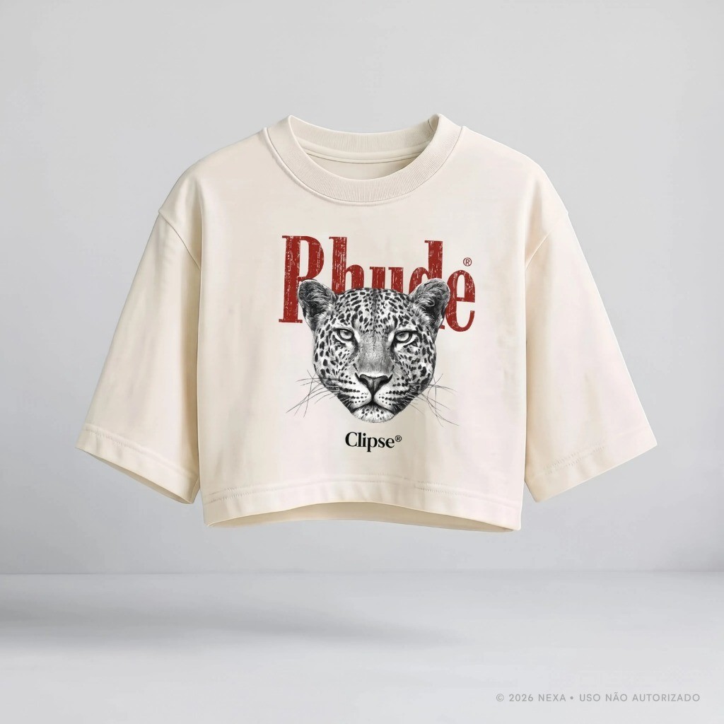 Cropped Oversized Feminino Onça Animal Print Algodão Camiseta Estampada Blusa Casual Academia Dia a Dia Moda Tendência