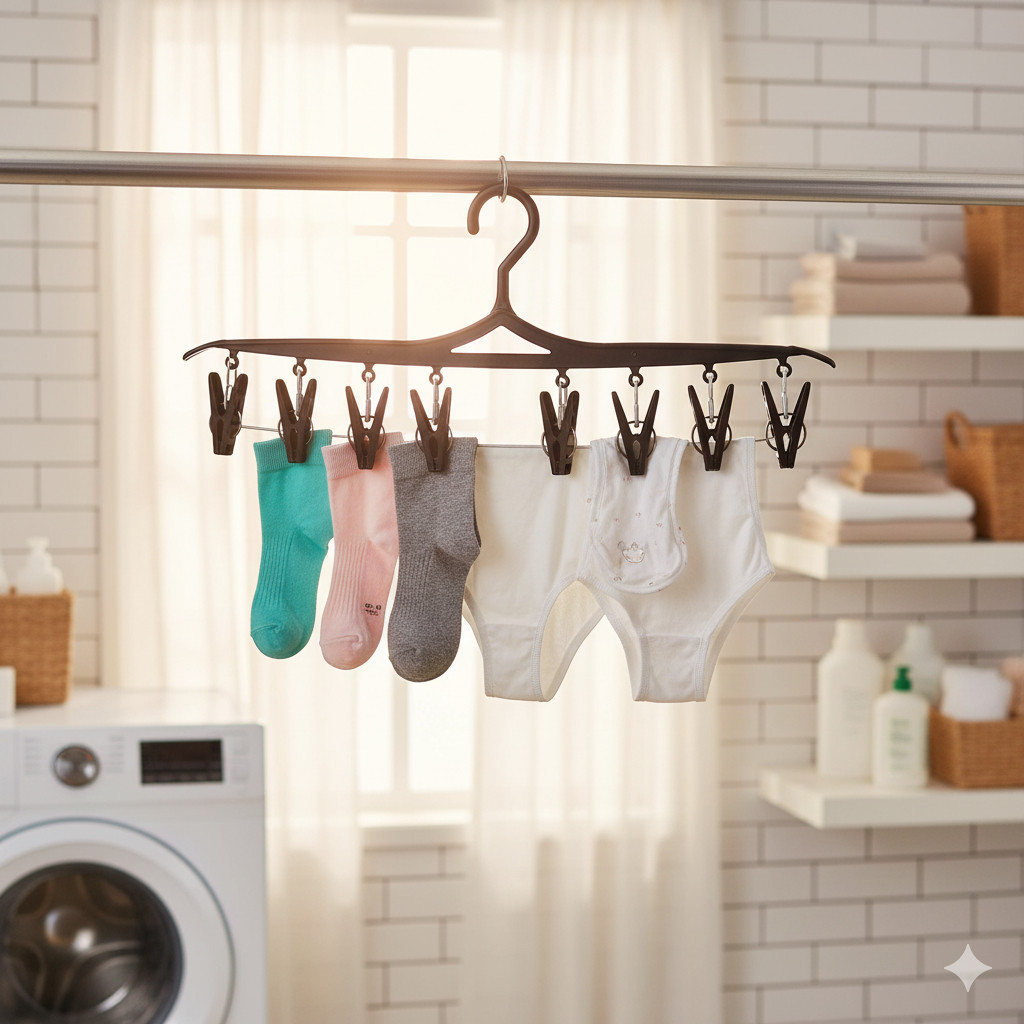 Kit 3 unidades Varal Cabide Slim AmpePlast com 8 Prendedores para Roupas Íntimas Meias e Roupas de Bebê — imagem 2 de 2