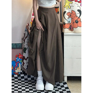 Merad saia marrom feminina 2026 novo estilo primavera Plus Size gordura mm Drape mais magro olhar capa barriga a linha g