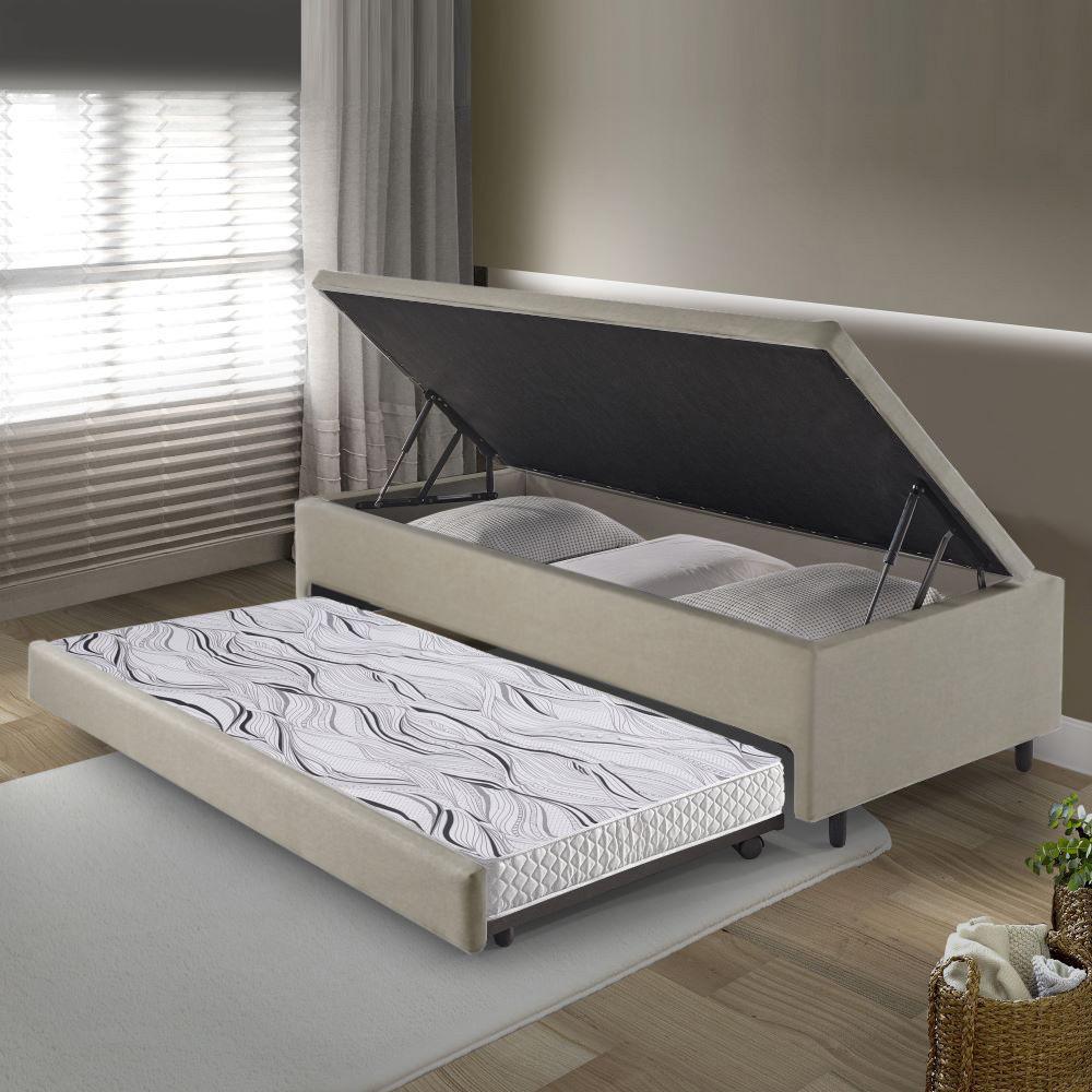Bicama Box Com Baú Linho 88x188 Com Colchão Auxiliar Ecoflex · foto 2